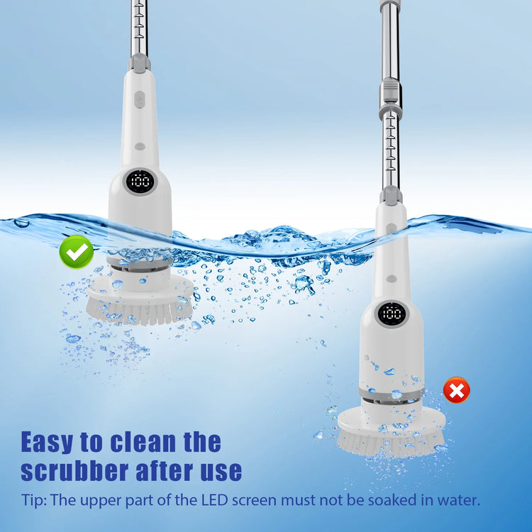 Electric Spin Scrubber, 450RPM Cordless Power Scrubber with Adjustable Handle 8 Heads Shower Cleaning Brush for Bathroom Floor
